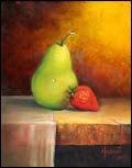 Gita Hazrati, Green Pear  - Oil on Board 10x8